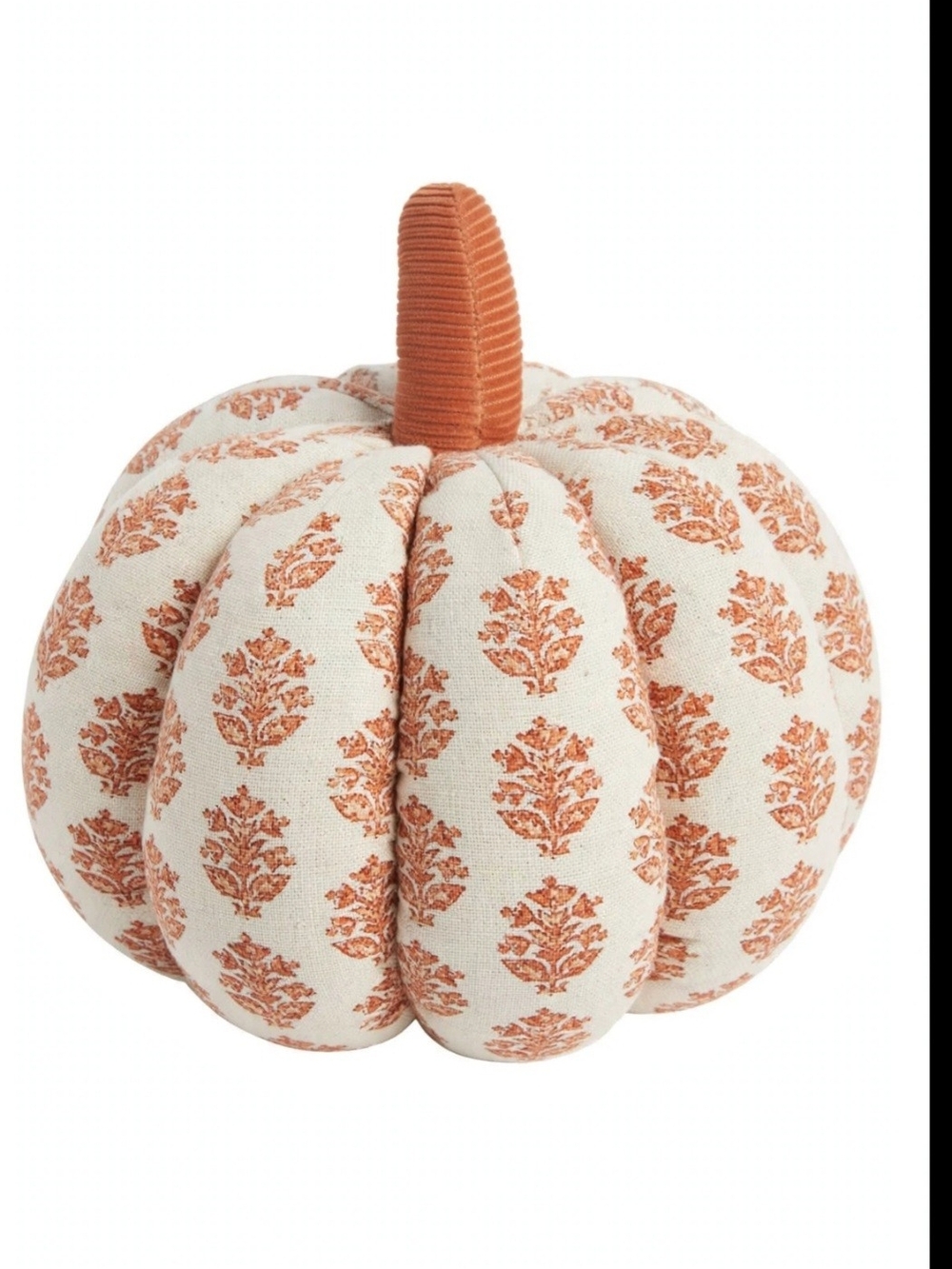 Decorative Fabric Pumpkin Pillow in Cream and Rust